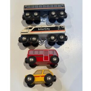 Vintage BRIO Wooden Train Vehicles Lot InterCity Train Bus Car Toy Sweden Style